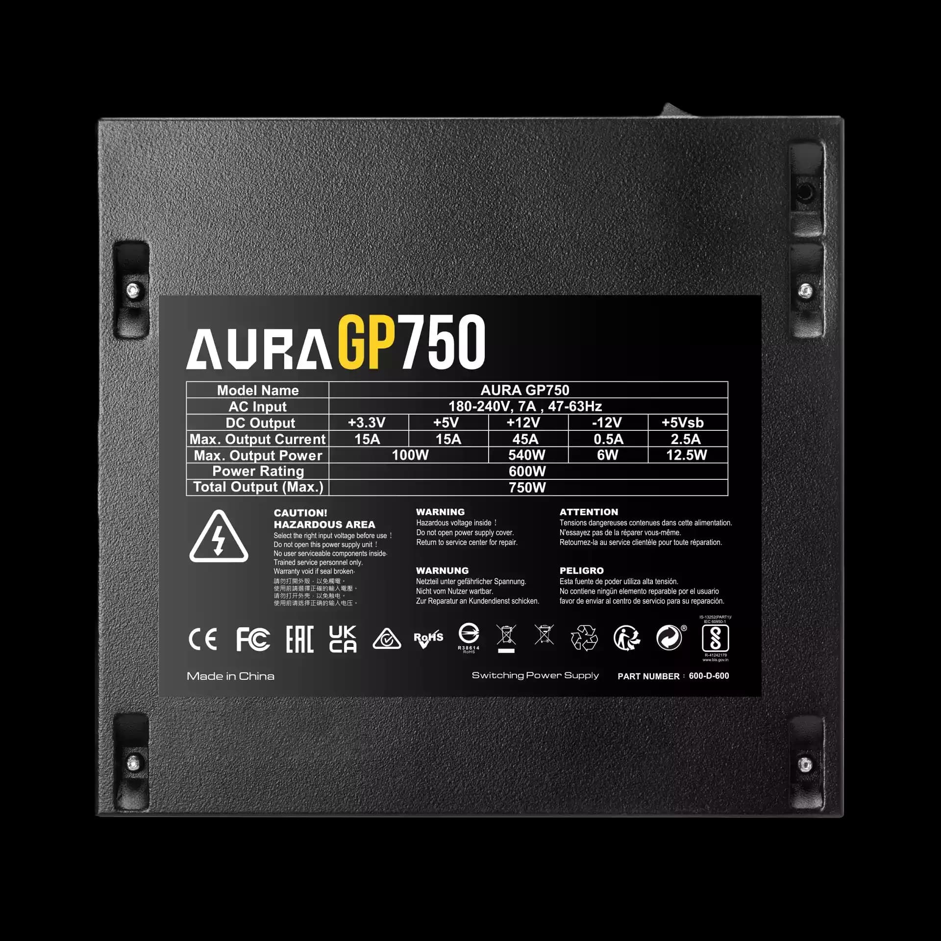 پاور غیر ماژولار گیم دیاس مدل AURA GP750 750W — تصویر ۷