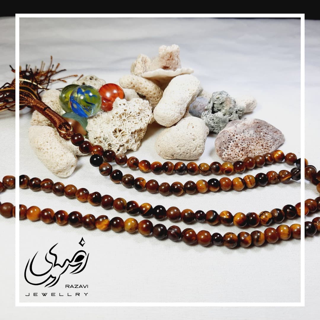 تسبیح سنگ طبیعی 101 دانه چشم ببر (تایگر)