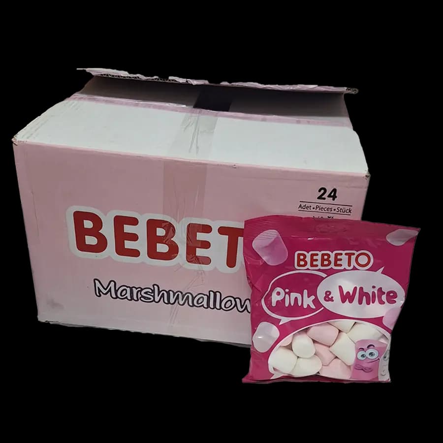 مارشمالو ببتو مدل سفید و صورتی (pink & white) 135 گرمی – عمده کارتن 24 عددی