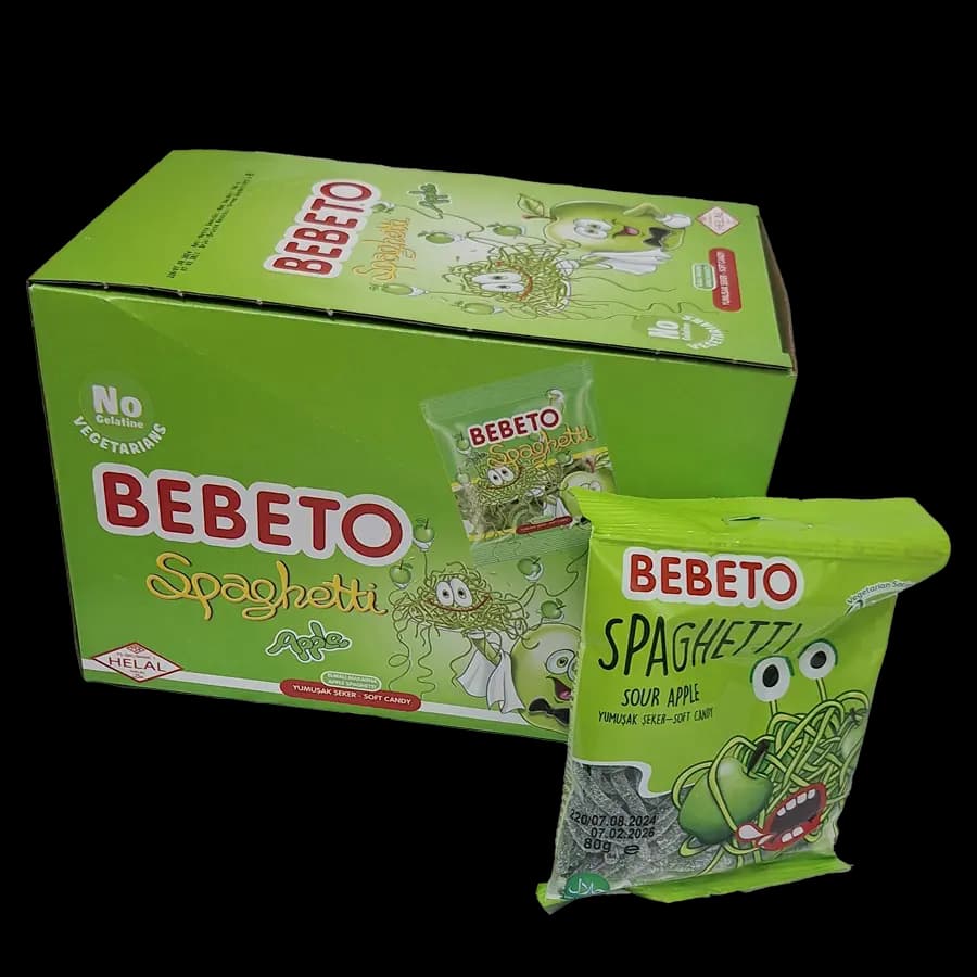 پاستیل اسپاگتی ببتو سیب ترش 80 گرمی بسته 12 عددی