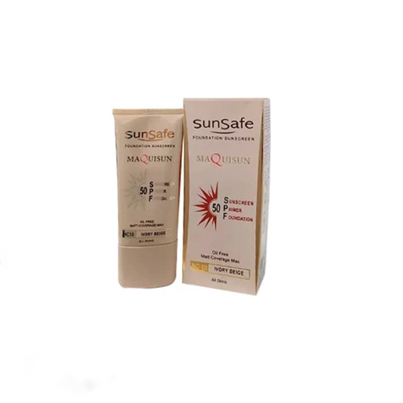 کرم ضد آفتاب رنگی سان سیف SPF50 مدل NC10 MAQUISUN بژ عاجی محافظ PA++++ ،UVA ،UVB، ضد آب، مناسب انواع پوست حجم 40 میلیلیتر — تصویر ۲