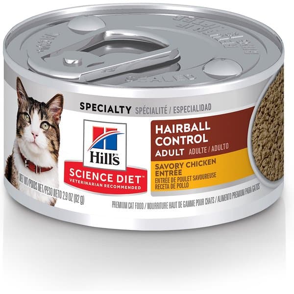 کنسرو گربه بالغ هیلز ساینس دایت کنترل گلوله مو طعم مرغ خوش‌طعم پک ۴ عددی قوطی ۸۲ گرمی | Hill’s Science Diet Adult Hairball Control Savory Chicken Entree Wet Cat Food, 2.9-oz can, case of 4 — تصویر ۹