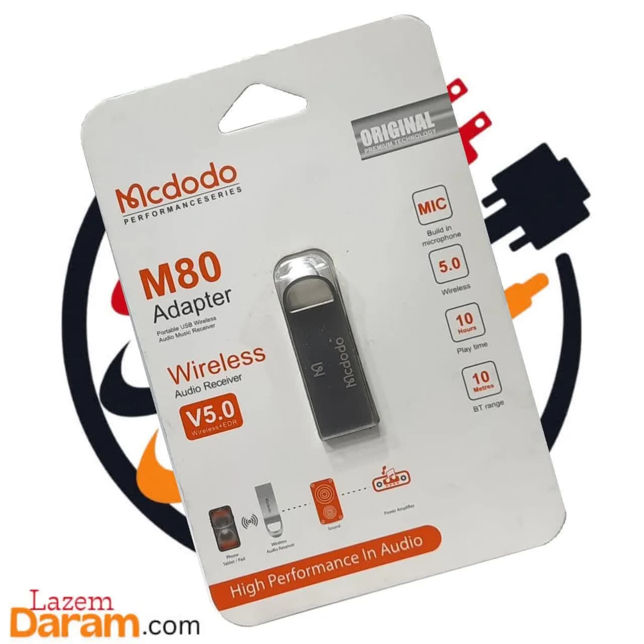 دانگل بلوتوث مکدودو Mcdodo مدل M80 – گیرنده صوتی USB فلزی