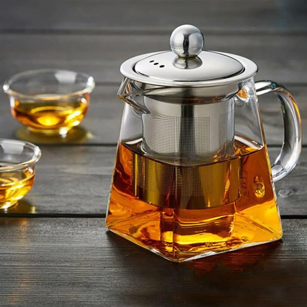قوری پیرکس شعله مستقیم مربعی صافی دار در 2 سایز(قوری هرمی کف مربع)