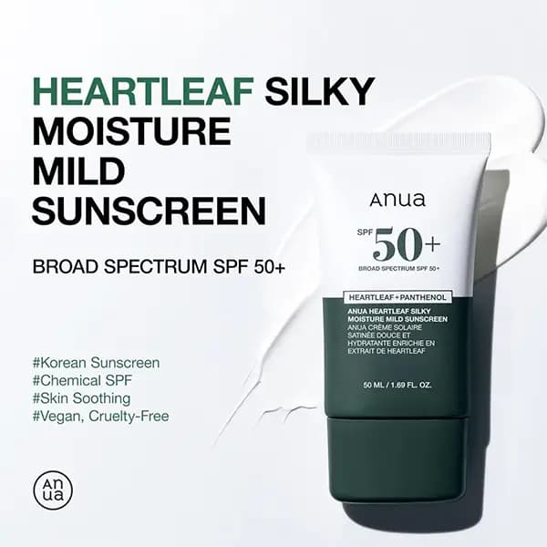 ضدآفتاب مرطوب‌کننده و تسکین‌دهنده آنوا مدل Heartleaf Silky Moisture Mild Sunscreen SPF 50+ PA++++ — تصویر ۲