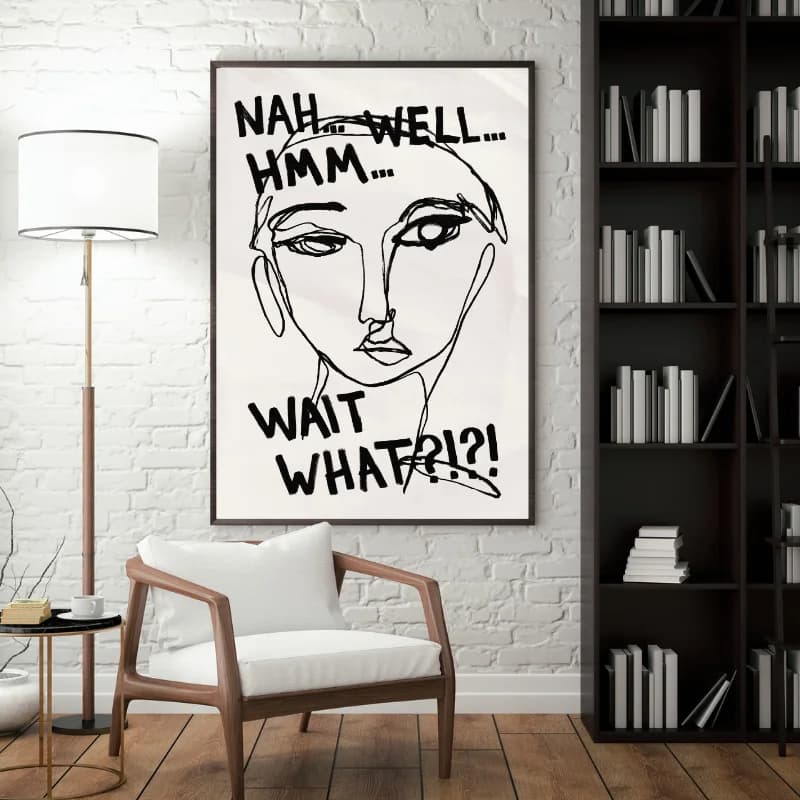 تابلو دکوراتیو لاین آرت آبستره مدل پرتره Wait What — تصویر ۲