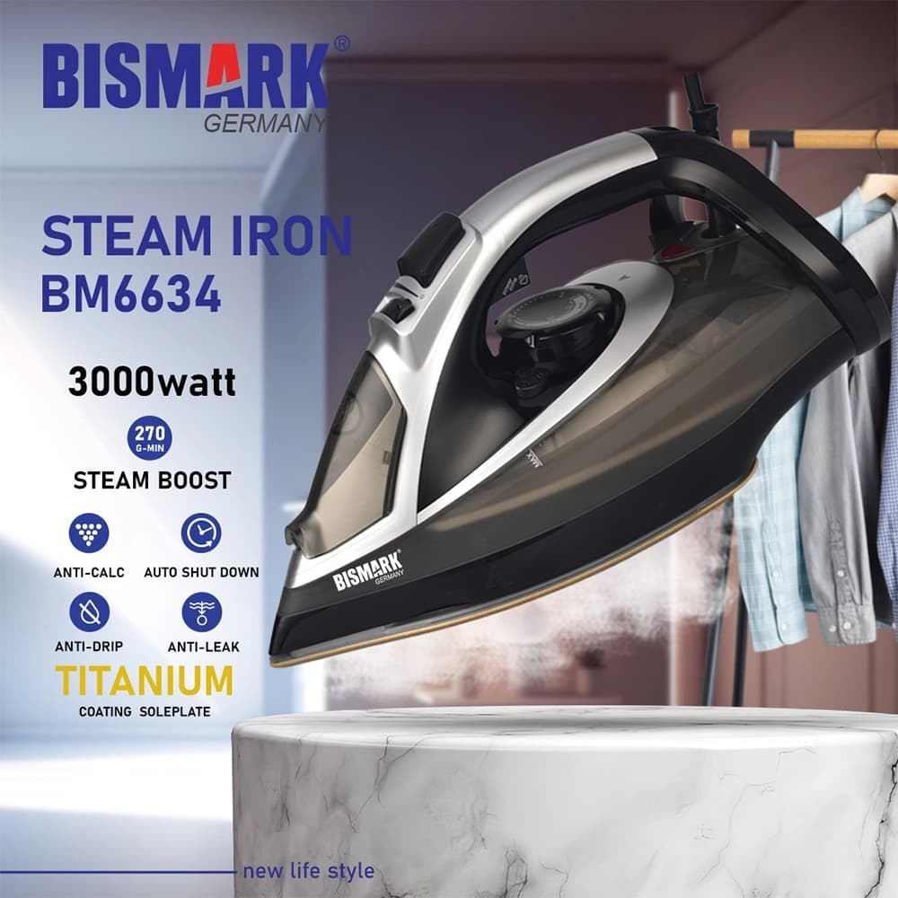اتو بخار دستی بیسمارک مدل BISMARK-BM6634 (اورجینال) – 18 ماه کارت طلایی گارانتی – 60 ماه خدمات پس از فروش معتبر — تصویر ۲