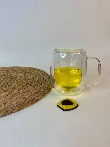 لیوان دوجداره استوانه‌ای دسته دار پیرکس 350 میلی لیتر