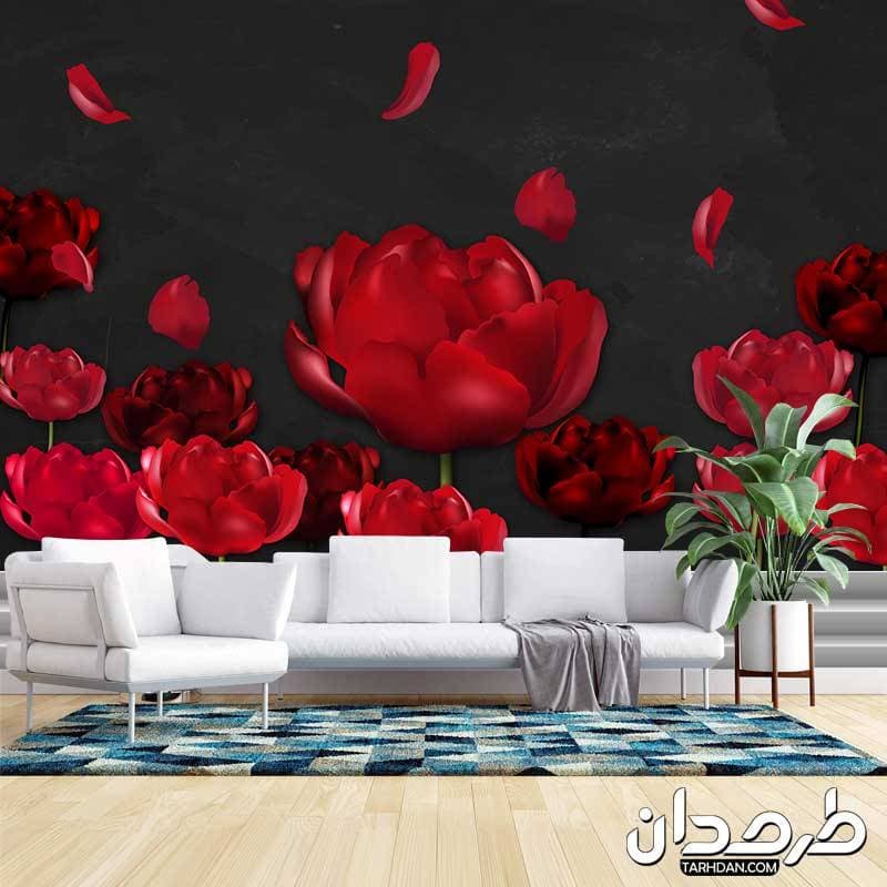 طرح پوستر دیواری لایه باز گلهای قرمز رویایی