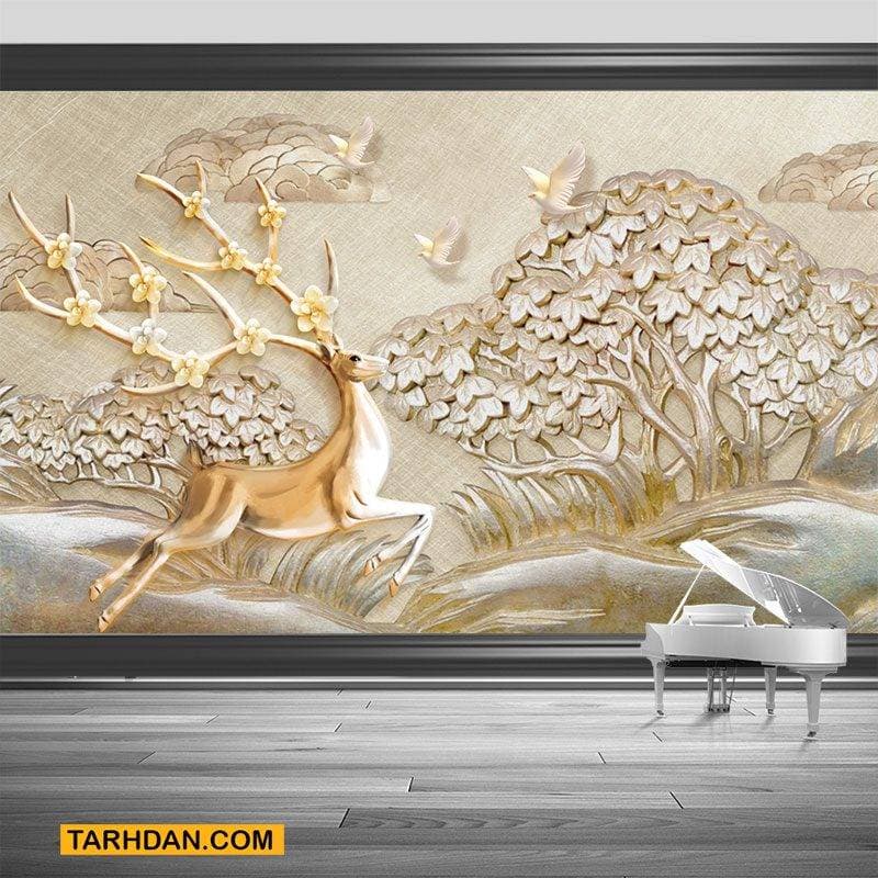 پوستر سه بعدی عکس کنده کاری شده آهو و صحرا
