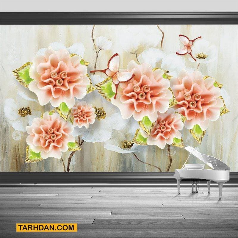 پوستر سه بعدی گل های نارنجی