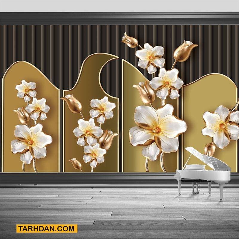 پوستر سه بعدی گل زمینه قهوه ای