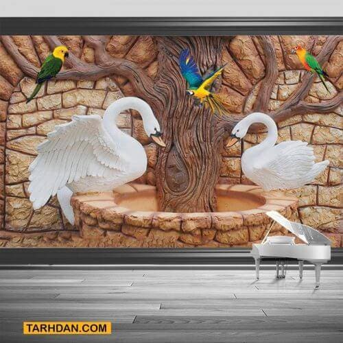 کاغذ دیواری عکس قوها و درخت