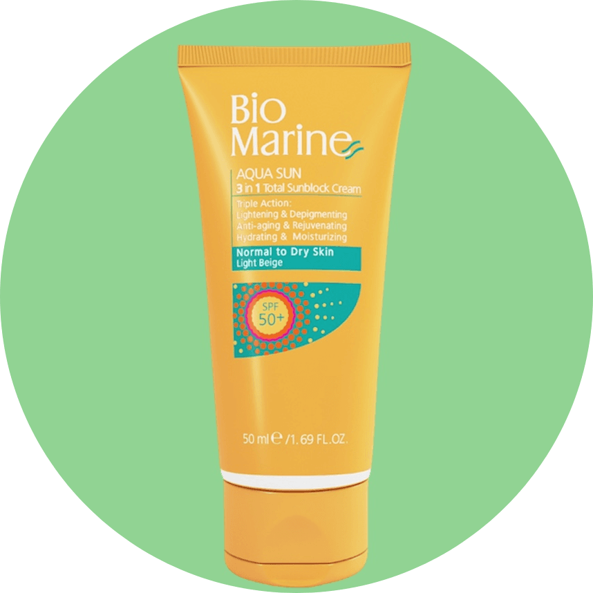 کرم ضد آفتاب روشن کننده و ضد چروک +SPF50 بایومارین مدل بژ روشن مناسب پوست خشک حجم 50 میلی لیتر