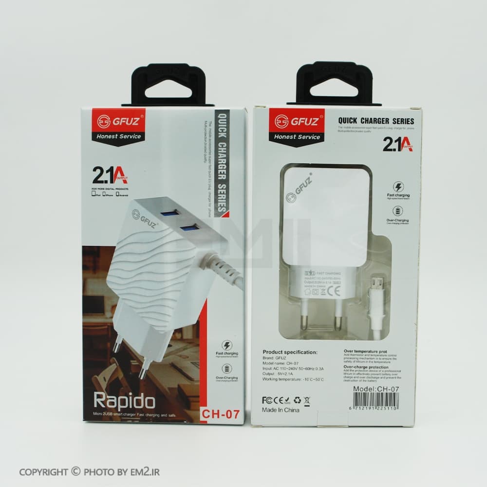 شارژر MICRO فست GFUZ دو پورت 2.1A مدل CH-07 اورجینال