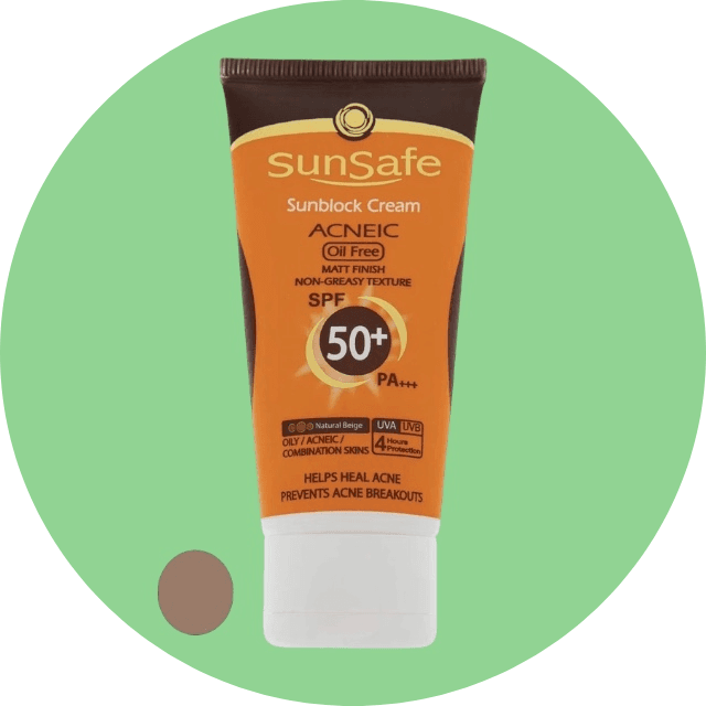 كرم ضد آفتاب فاقد چربی +SPF 50 سان سیف مدل بژ طبیعی مناسب پوست چرب وآکنه دار حجم 50 میلی لیتر — تصویر ۲