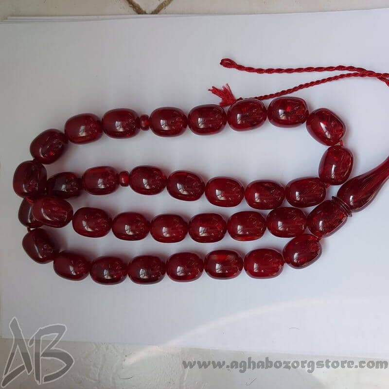 تسبیح سندلوس اصل 33 دانه خربزه ای درشت شمش نایاب رگه دار آلمانی (تراش هنگ کنگ) کد 786 — تصویر ۲