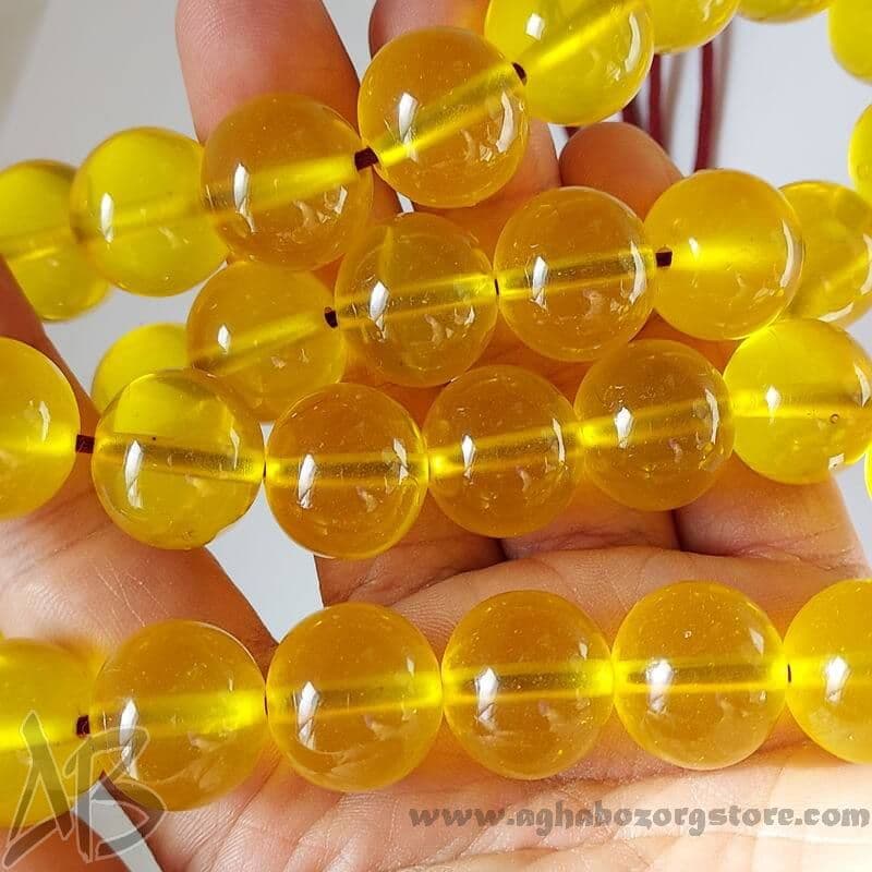 تسبیح سندلوس زرد اصل بودار 33 دانه گرد کلکسیونی کد 775 — تصویر ۶