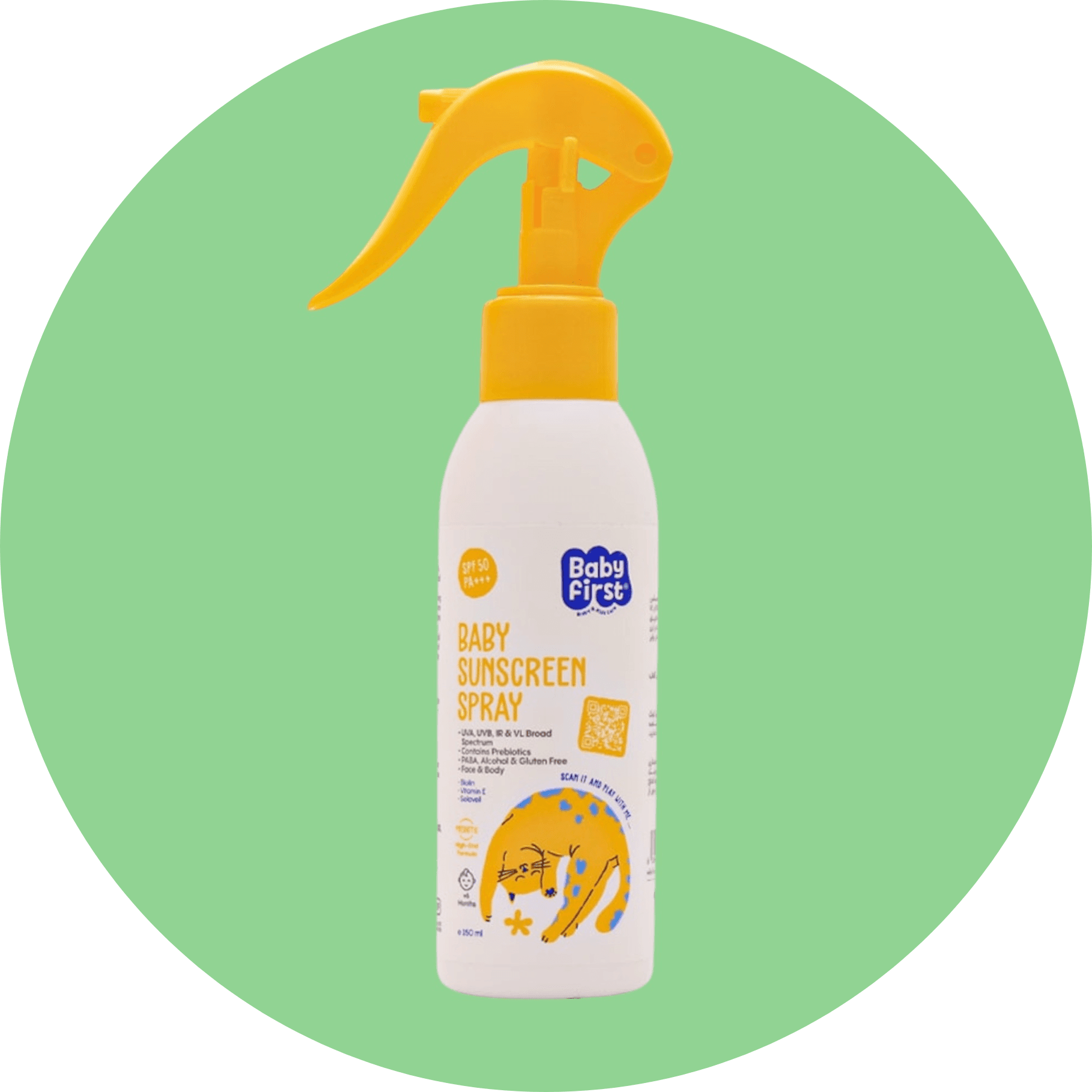 اسپری ضدآفتاب کودک SPF50 بیبی فرست حجم 150 میلی لیتر