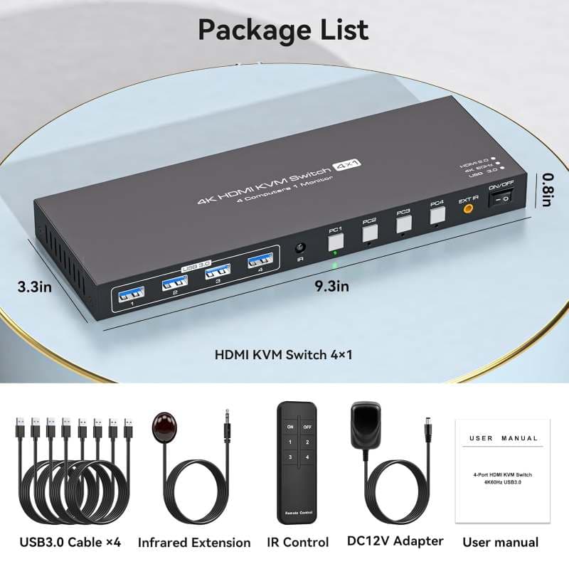 سوئیچ 4K KVM HDMI برای ۱ مانیتور، ۴ کامپیوتر، EDID، 4K 60Hz — تصویر ۲