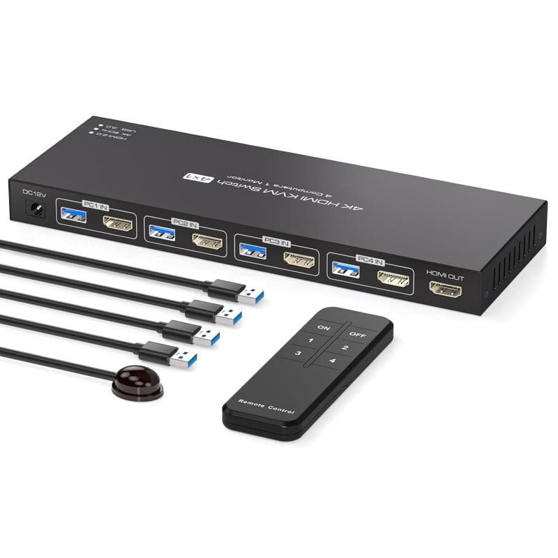 سوئیچ 4K KVM HDMI برای ۱ مانیتور، ۴ کامپیوتر، EDID، 4K 60Hz