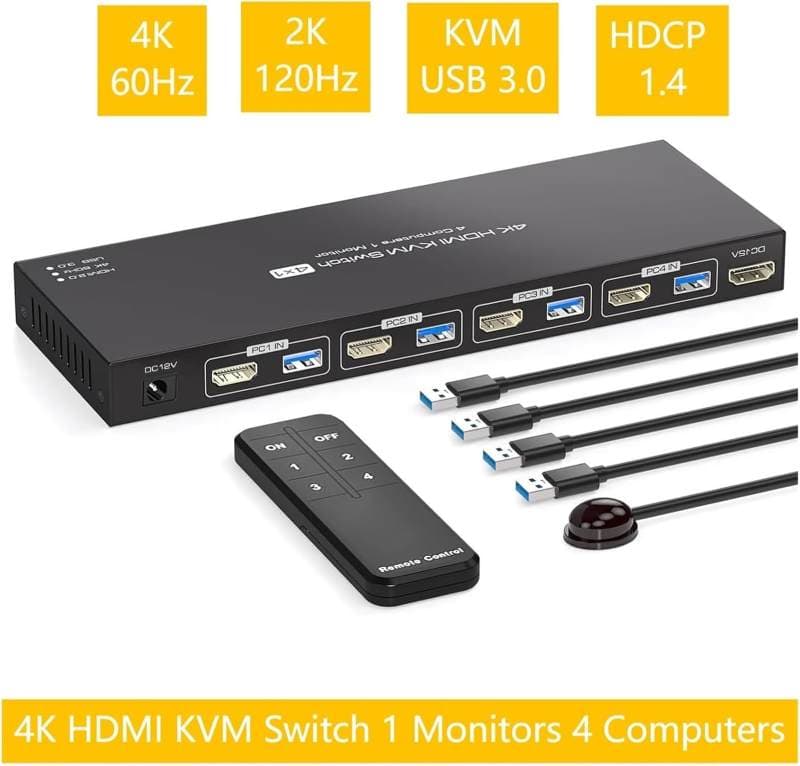 سوئیچ 4K KVM HDMI برای ۱ مانیتور، ۴ کامپیوتر، EDID، 4K 60Hz — تصویر ۸