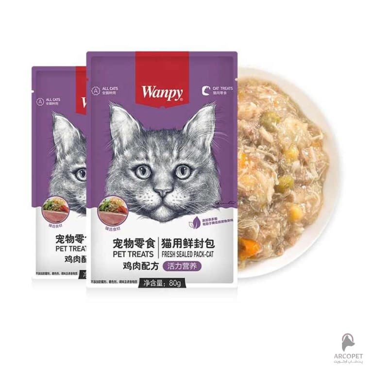 پوچ گربه بالغ ونپی مرغ و سبزیجات Wanpy وزن 80 گرم — تصویر ۲