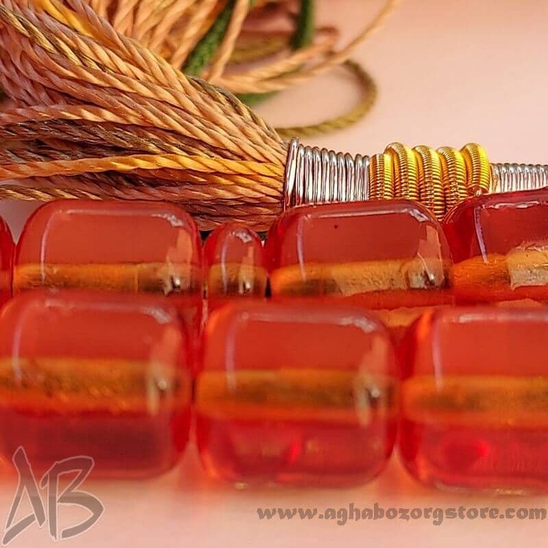 تسبیح سندلوس اصل 51 دانه بودار استوانه‌ای (برمیلی) کد 764