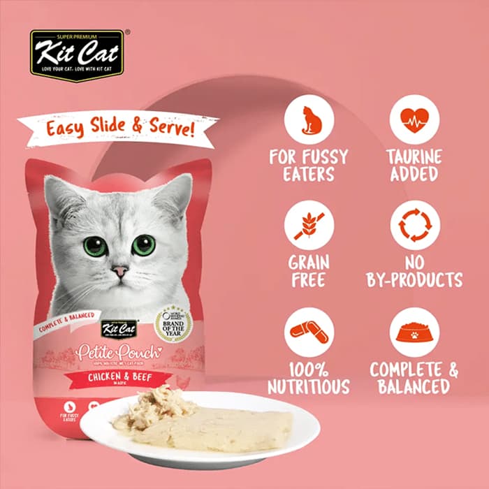پوچ گربه کیت کت مرغ و گوشت نچرال در ژل Kit Cat وزن 70 گرم — تصویر ۴