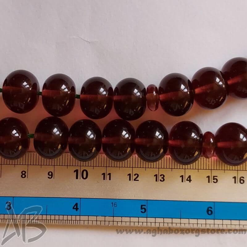 تسبیح سندلوس اصل بودار 37 دانه چرتکه‌ای درشت عنابی کد 748 — تصویر ۸