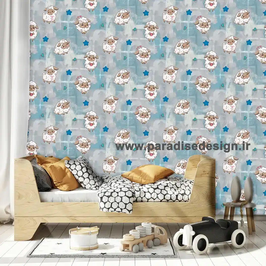 کاغذ دیواری اتاق کودک گوسفند آبی کد D1