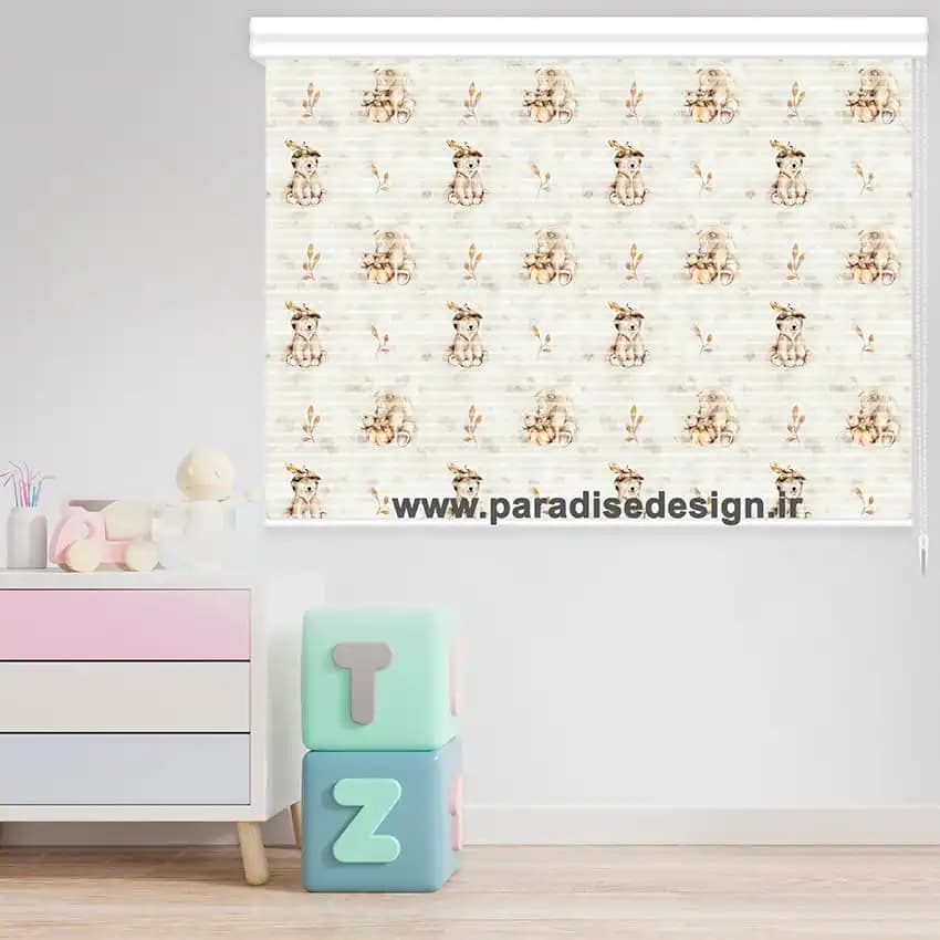 پرده زبرا اتاق کودک طرح خرس پاییزی کد L59