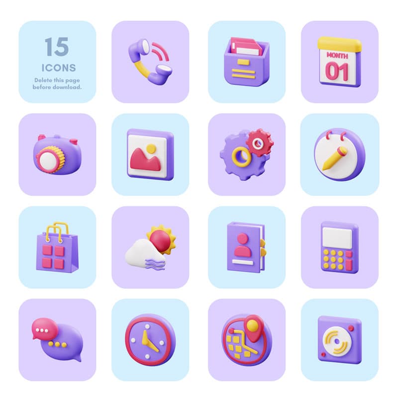 پک آیکن 3d بنفش