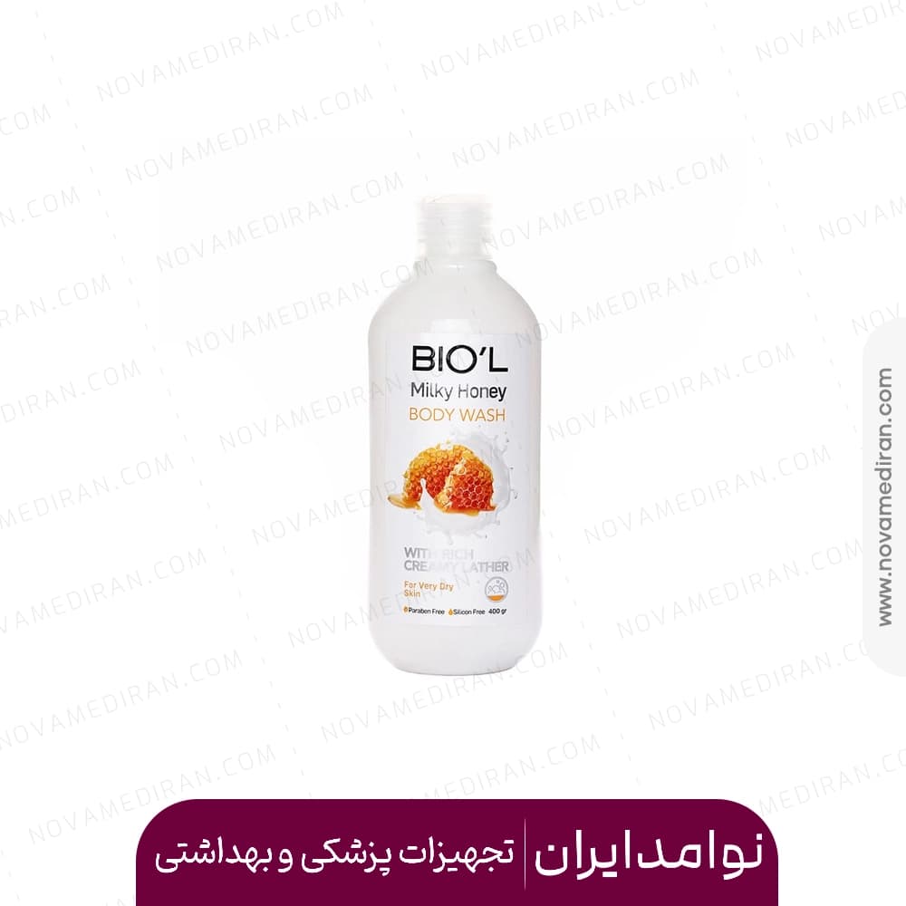 شامپو بدن کرمی بیول با عصاره شیر و عسل برای پوست های خیلی خشک حجم ۴۰۰ میل