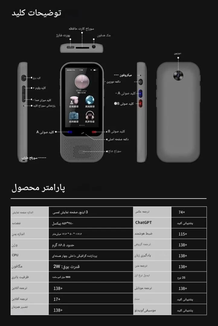 مترجم صوتی هوشمند دوربین‌دار S80 Pro – پشتیبانی از 138 زبان با ترجمه آفلاین و آنلاین-فروش استثنائی — تصویر ۸