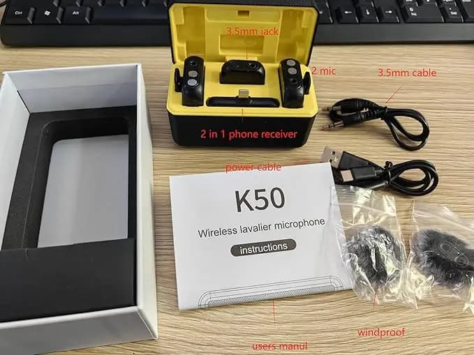 میکروفون یقه‌ای بی‌سیم K50 دو کاربره – مناسب برای آیفون، تایپ‌سی و دوربین | حذف نویز حرفه‌ای و اتصال سریع-فروش استثنائی — تصویر ۸