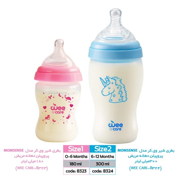 سرشیشه وی کر مدل MomSense دهانه عریض ضدنفخ سایز 0 تا 6 ماه (Wee Care-N514) — تصویر ۳