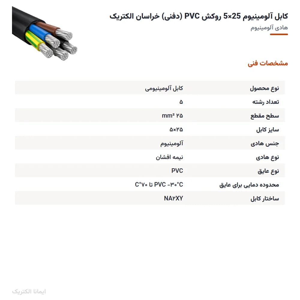 کابل آلمینیوم 25×5 روکش PVC (دفنی) — تصویر ۸