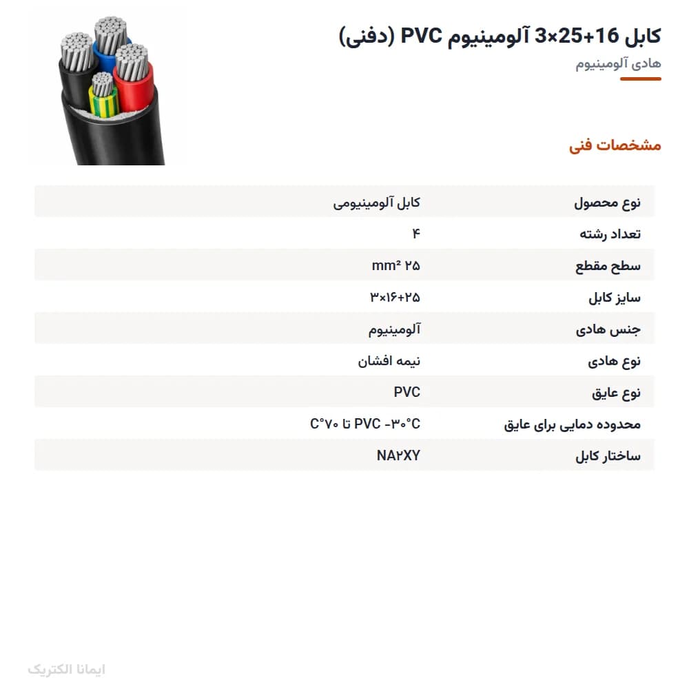 کابل 16×1+25×3 آلومینیوم PVC (دفنی) — تصویر ۴