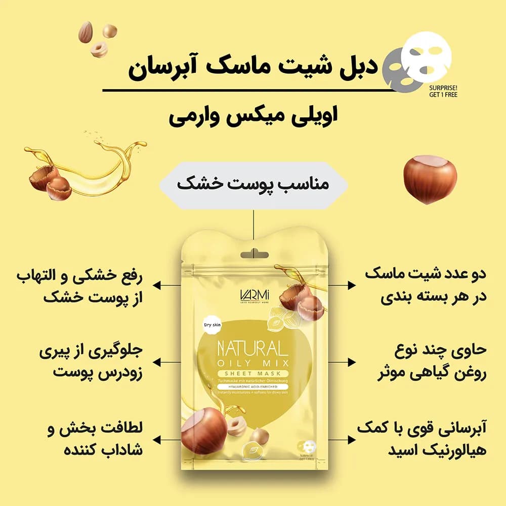ماسک ورقه ای صورت وارمی مدل اویل میکس بسته 2 عددی — تصویر ۲