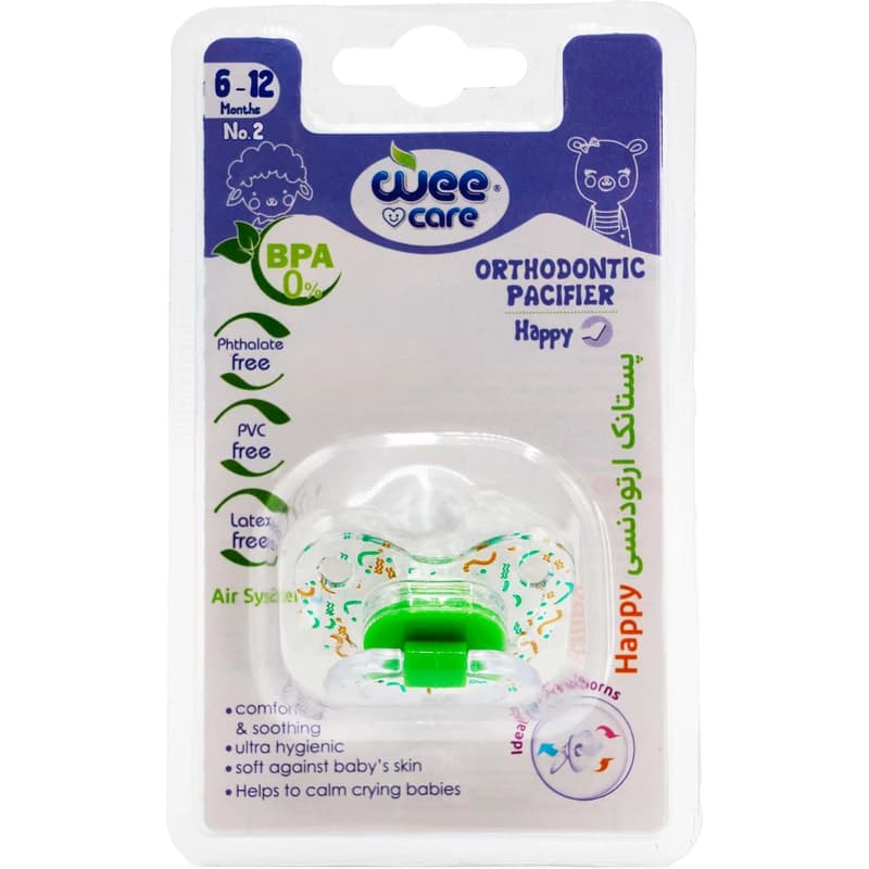 پستانک ارتودنسی وی کر مدل شفاف چاپدار happy سایز 6تا12ماه (Wee Care-P116) — تصویر ۴
