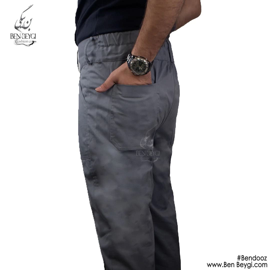 شلوار کار | پارچه کتان | شش جیب کمر پهن پشت کش دار دوجیب پشت دو جیب بغل دوجیب زانو کیسه ای کد 16658 — تصویر ۲