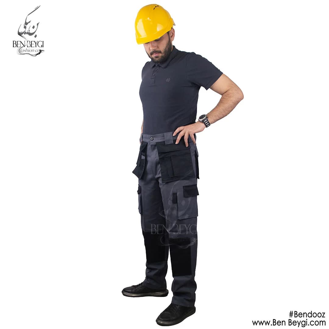 شلوار کار | پارچه کتان | تخصصی ابزار شش جیب کمر دار سر زانو گارددار کد 16656