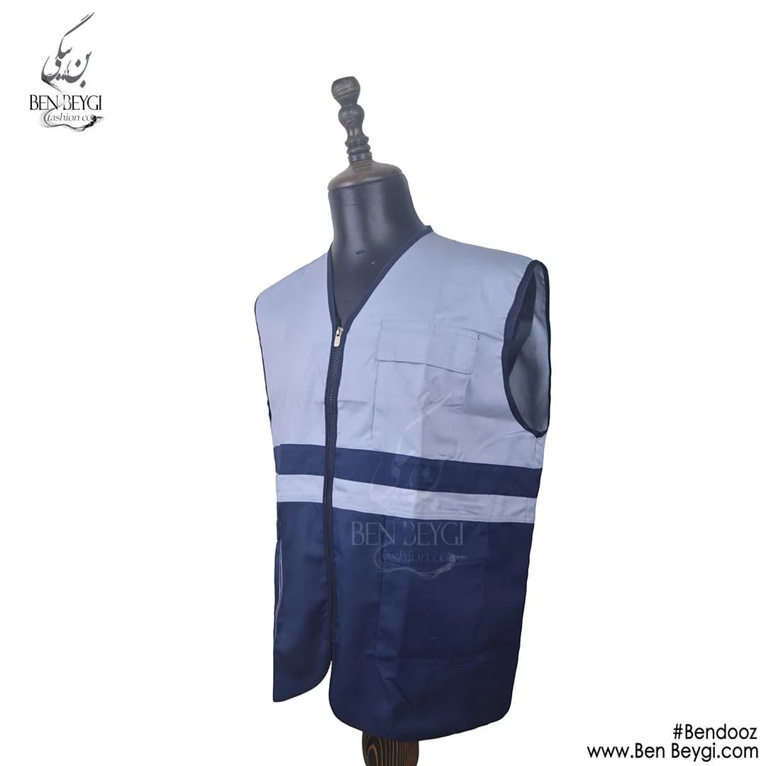 جلیقه کار پارچه کجراه مدل ساده دورنگ جلو زیپ دار کد 16490