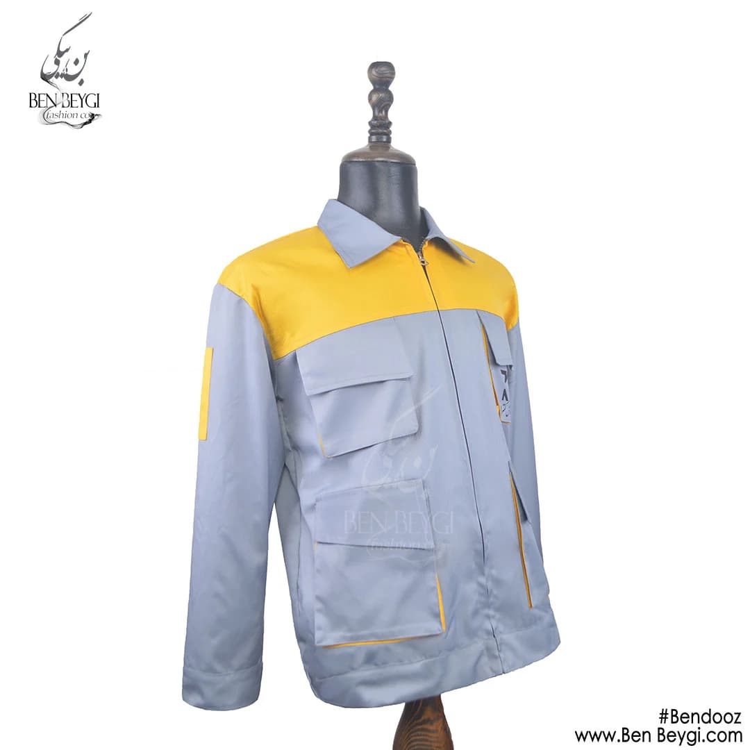 کاپشن کار مهندسی با شلوار پارچه کجراه بوفالو طوسی زرد کد 16447
