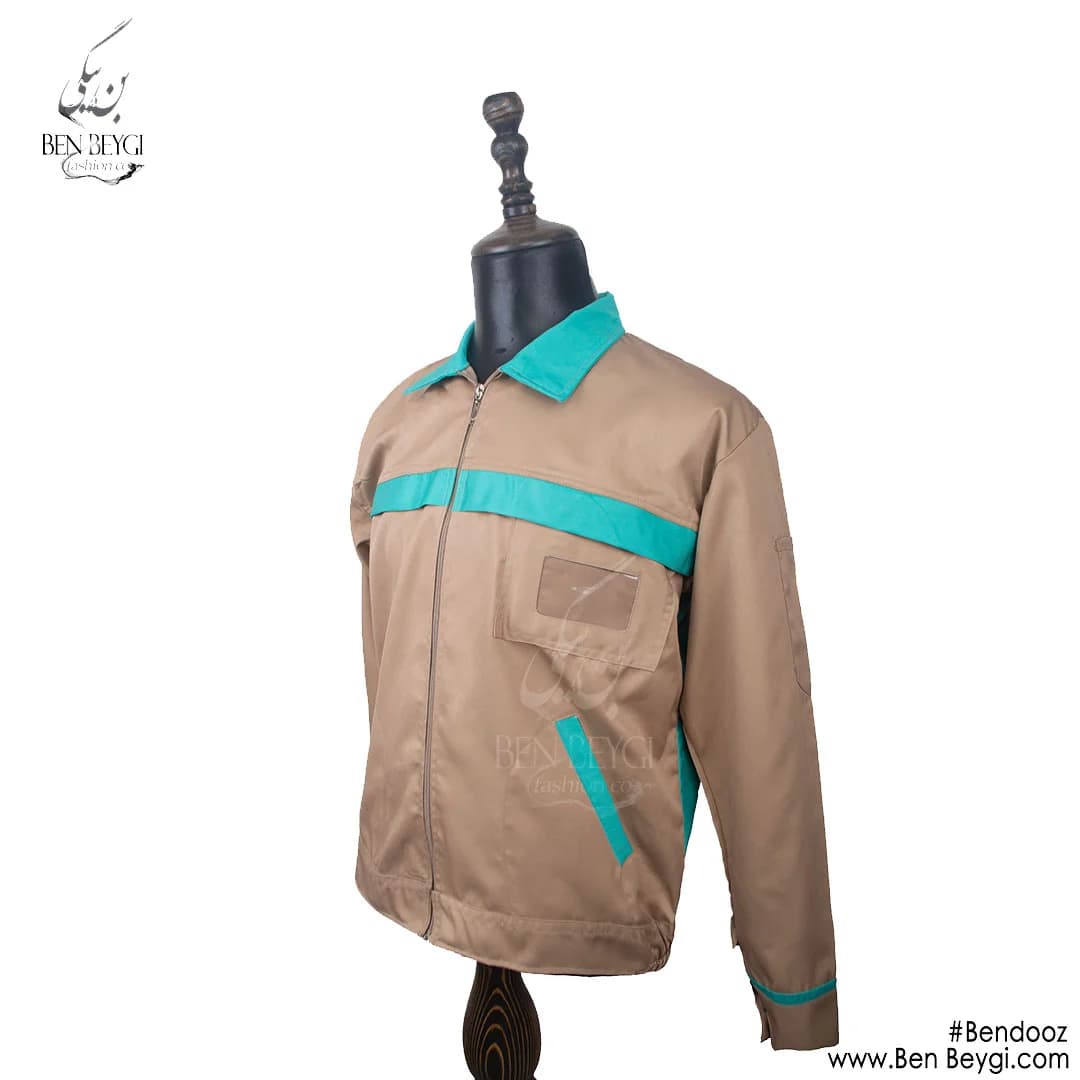کاپشن کار مهندسی با شلوار پارچه کجراه رنگ کرم خرجکار فیروزه ای کد 16250