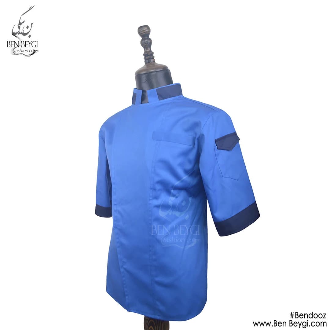 پیراهن آشپزی پارچه کجراه یقه ایستاده دو رنگ کد 16222