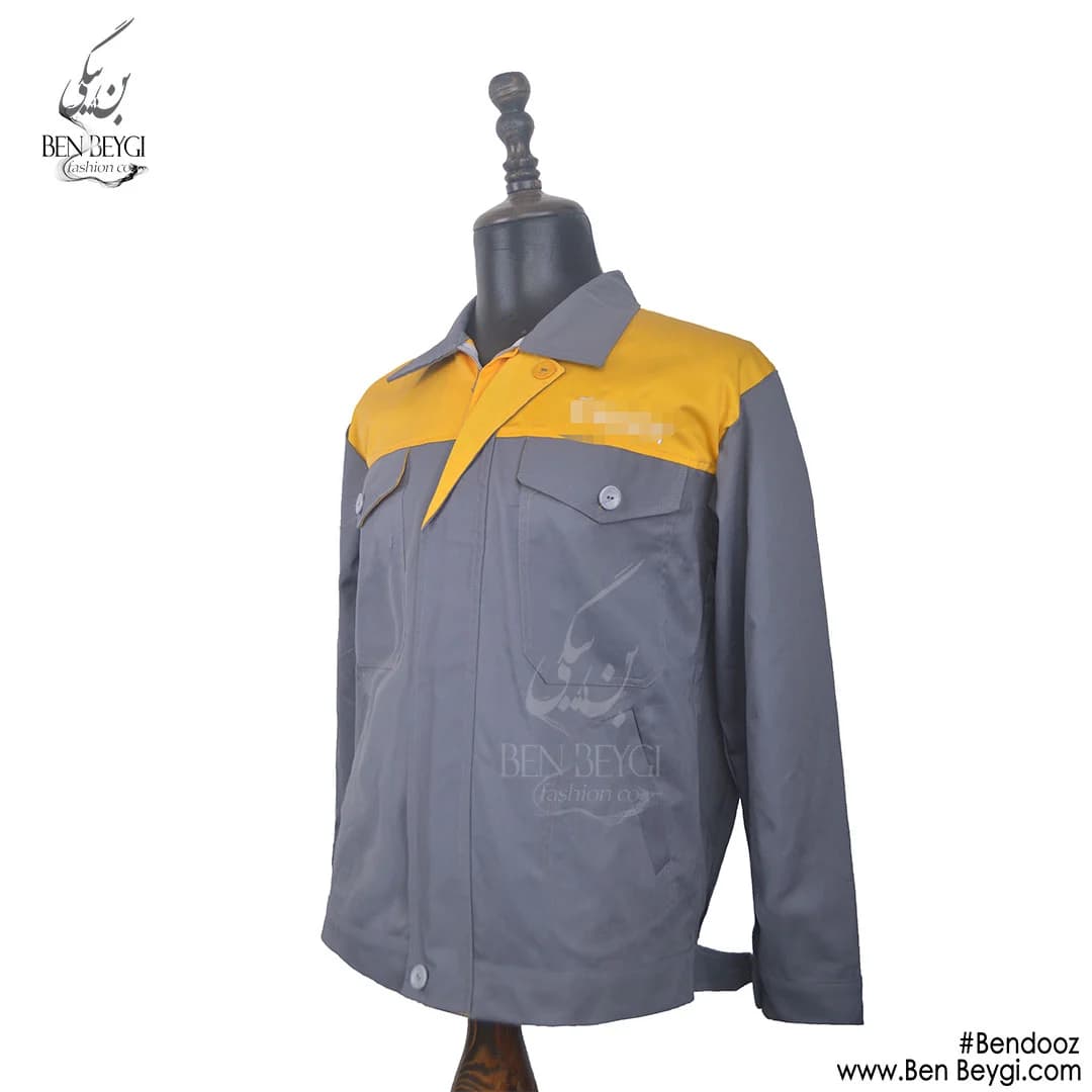 کاپشن کار با شلوار پارچه کجراه زیپ سیلوری رنگ طوسی خرج کار خردلی کد 15977