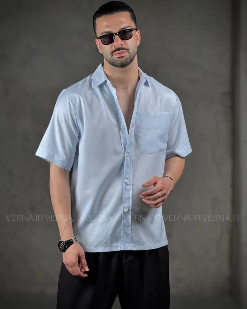 پیراهن مردانه تک سایز شطرنجی تک جیب VR