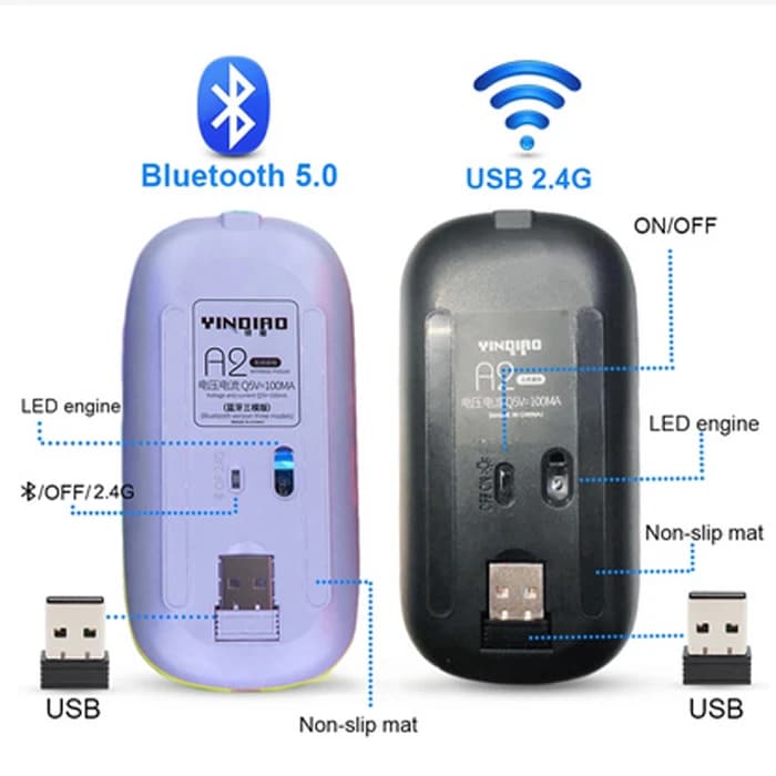 ماوس بی سیم مدل A2 RGB BT سفید کد B20551 — تصویر ۳